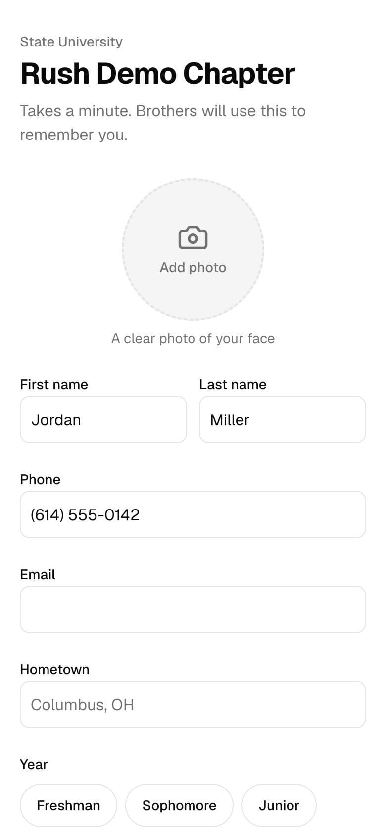 PNM sign-up form